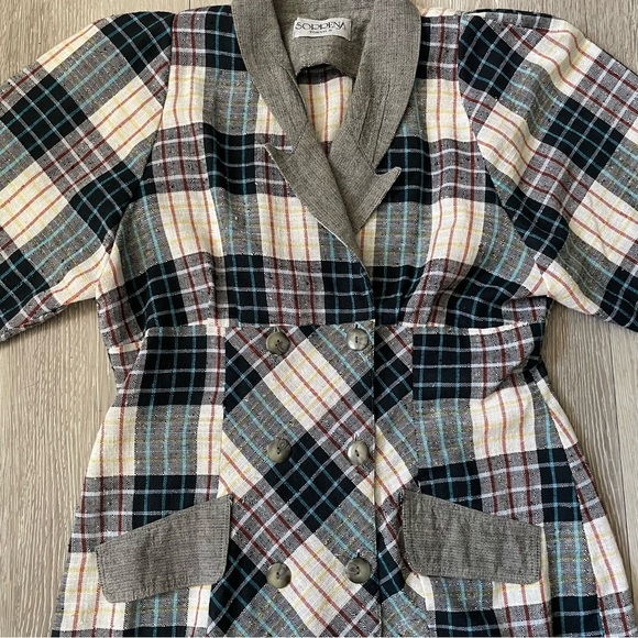 80s 90s Vintage Sorrena Tokyo 9 Blazer Suit Dress Plaid Long Sleeve Size Small - Picture 4 of 9